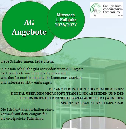AG Angebot im ersten Halbjahr 2026/27